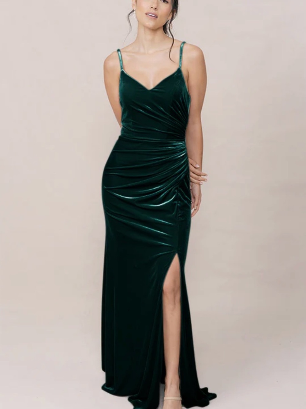 Revelry Classic Emerald Velvet Maxi Gown with Side Slit